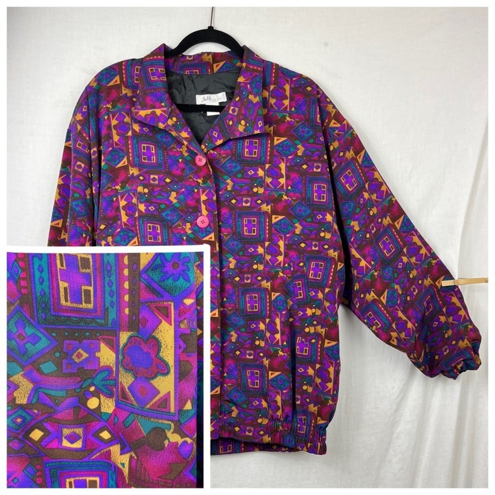 Abstract Vintage-Inspired Purple Patterned Women's Jacket